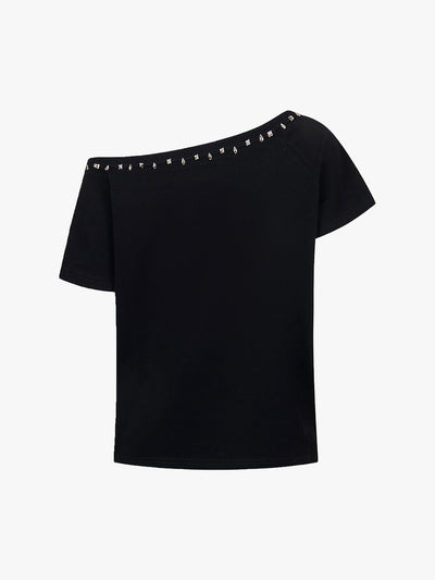 Studded Neckline Asymmetrical Top-S1030