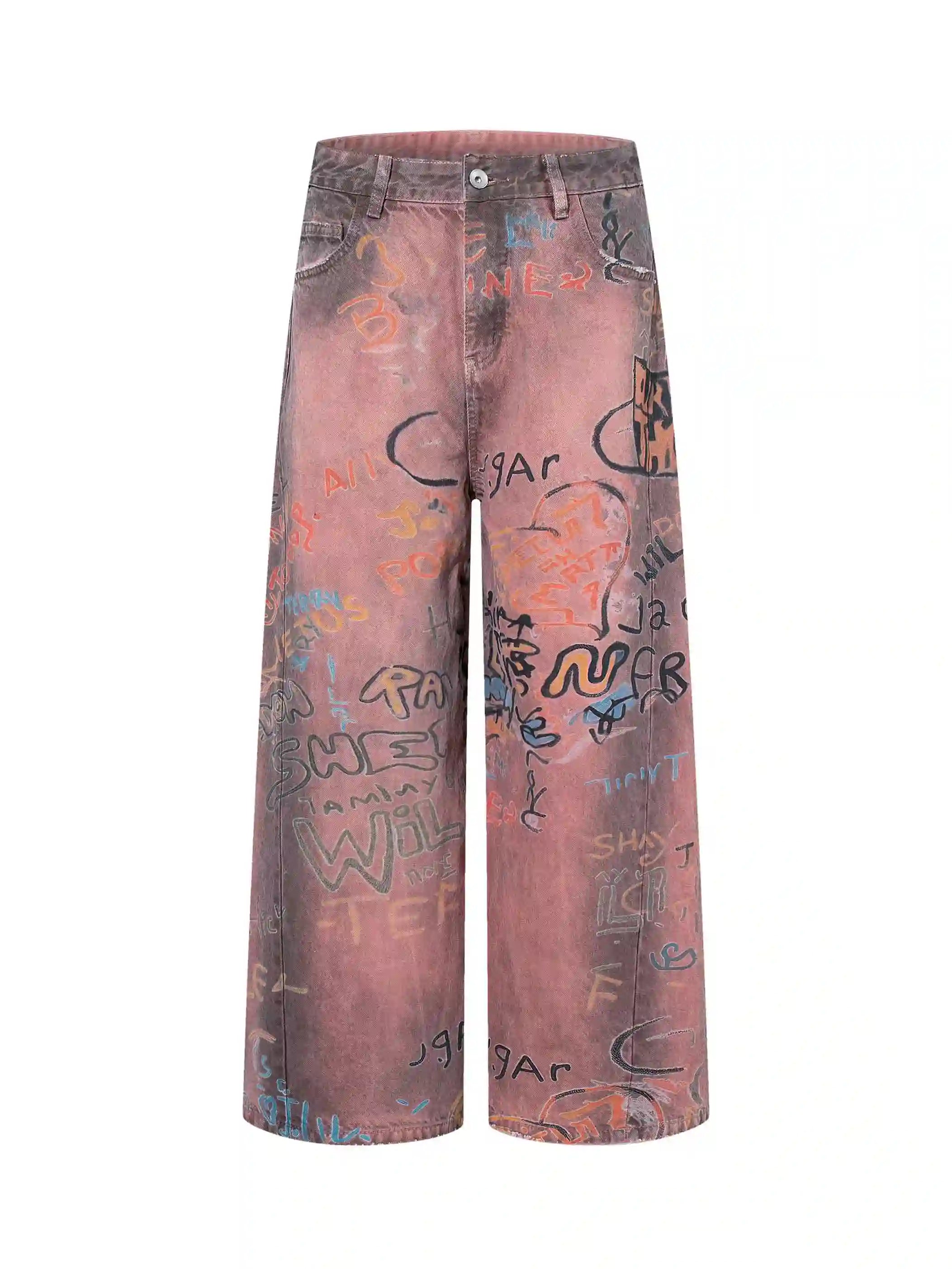 Hand-painted Graffiti Cotton Jeans-S1218