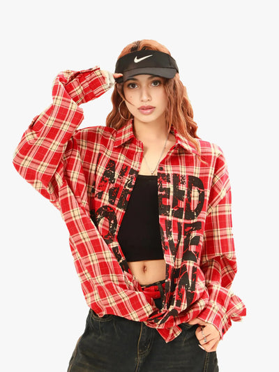 Camisa unisex de manga larga a cuadros estilo grunge-S1012