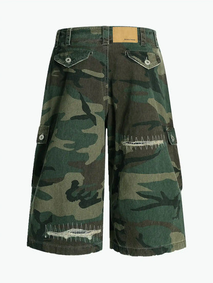 Cargo Camouflage Denim Shorts-S1043