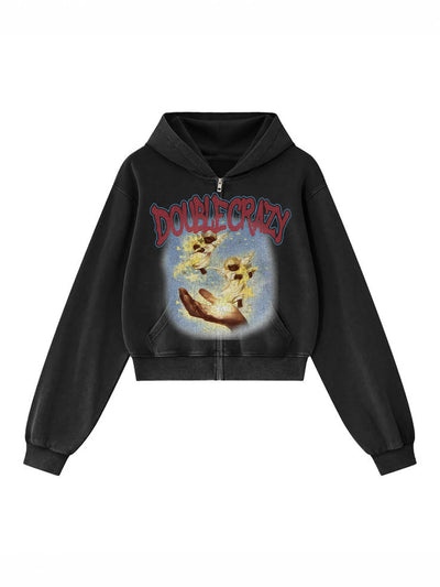 Y2K Grunge Cracked Angel Crop Hoodie-826