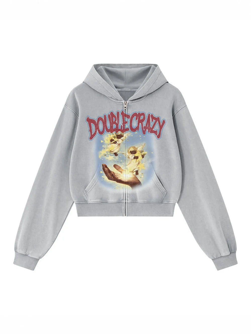Y2K Grunge Cracked Angel Crop Hoodie-826