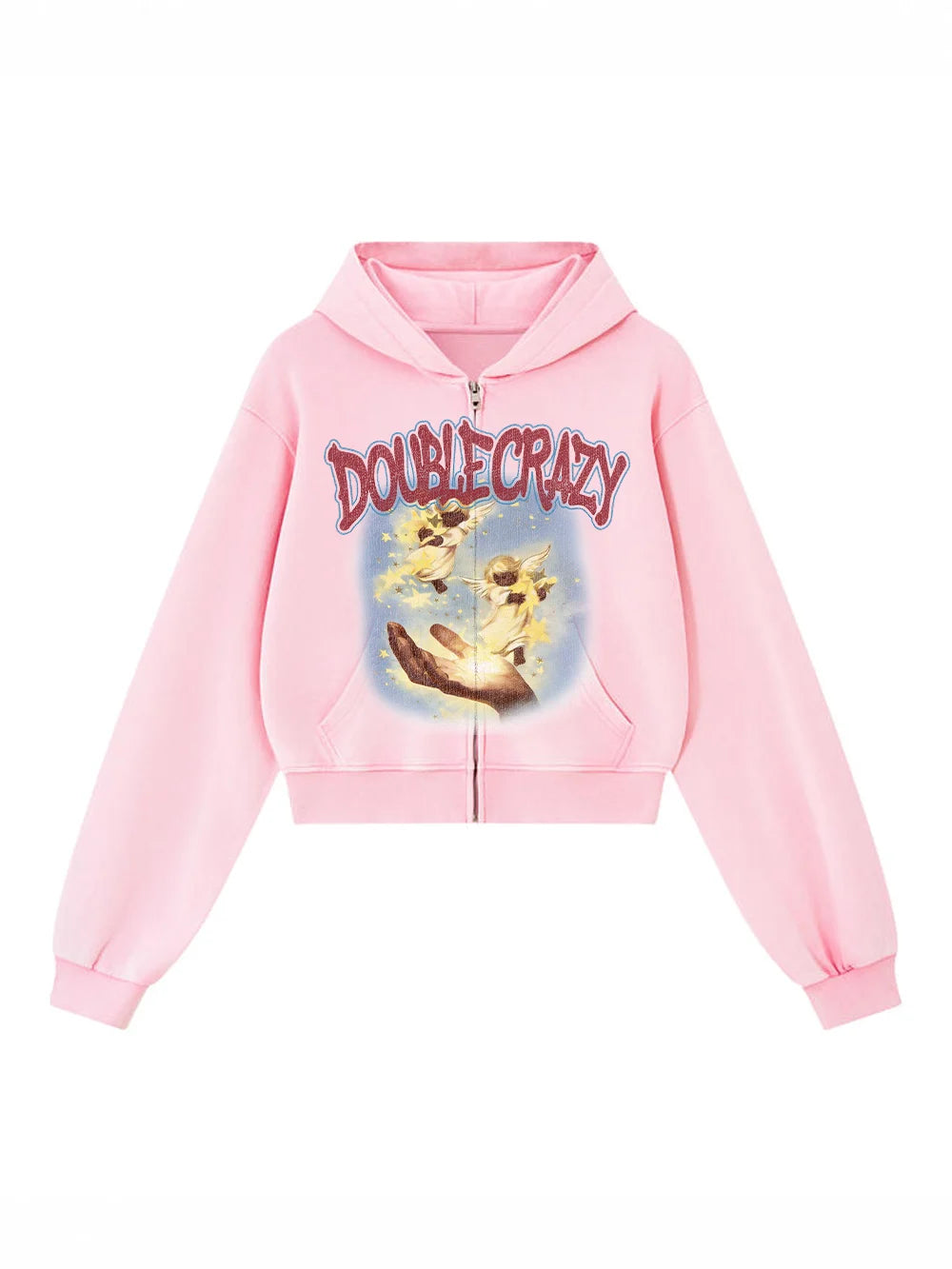 Y2K Grunge Cracked Angel Crop Hoodie-826