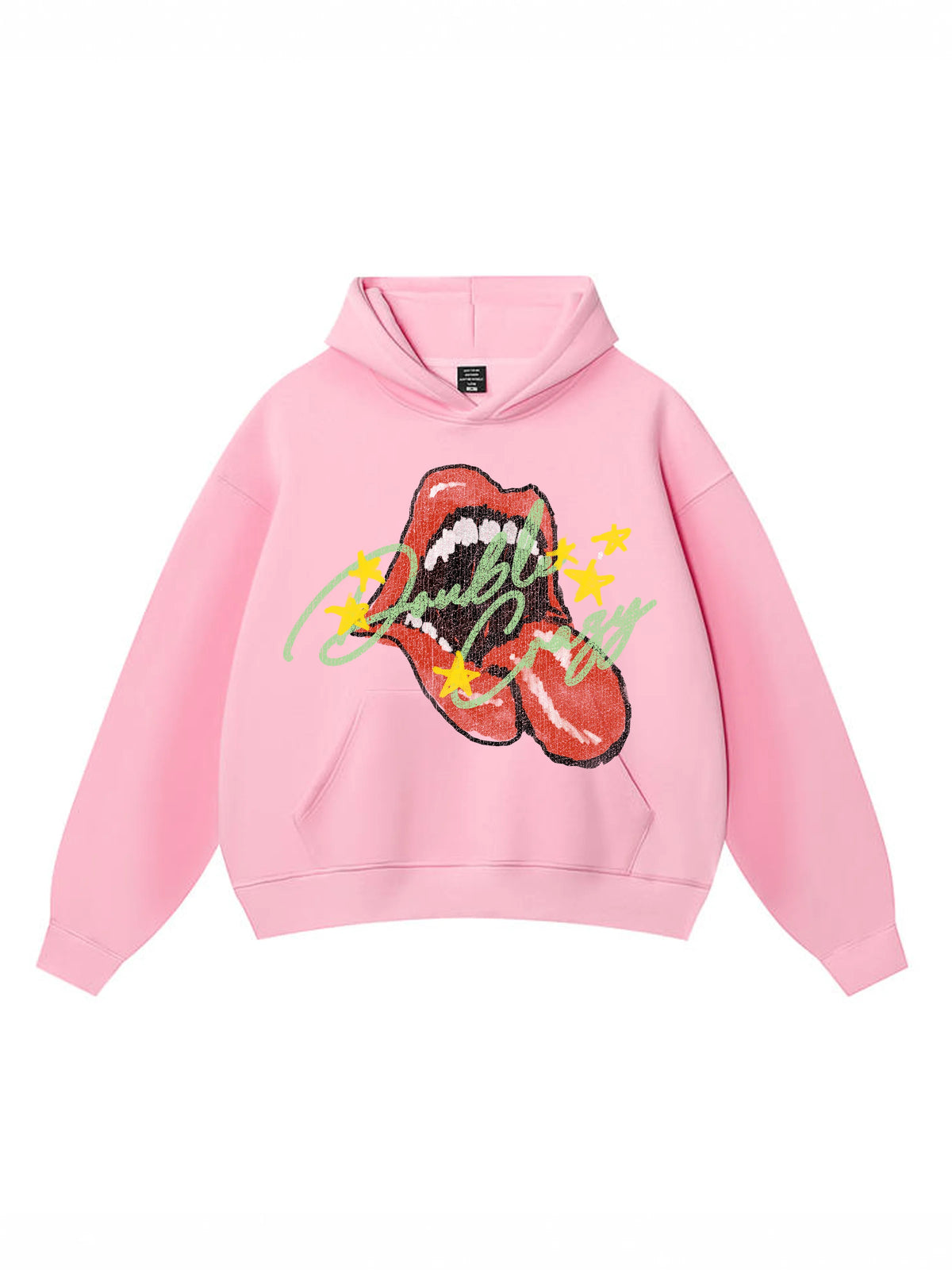 Y2K Grunge Rolling Lips Boxy Hoodie-827
