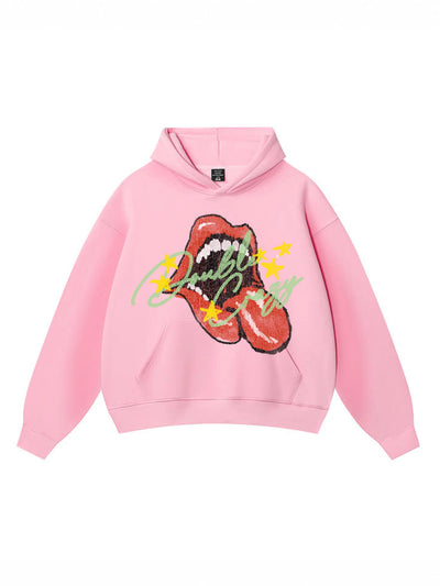 Y2K Grunge Rolling Lips Boxy Hoodie-827