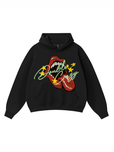 Y2K Grunge Rolling Lips Boxy Hoodie-827