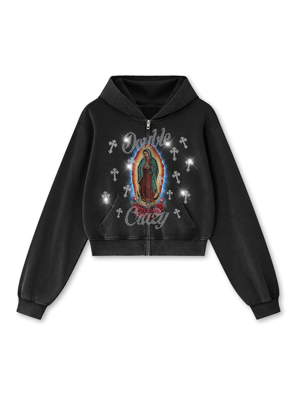 Bling Chicano Guadalupe Crop Zip-829