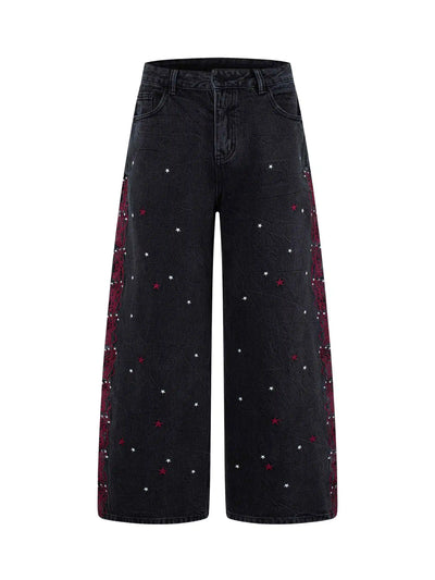 Vaqueros Rojos Desgastados con Panel y Estrellas-S1240