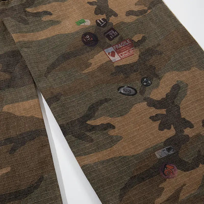 Camo Badge Shredded Cargo Pants-S1233