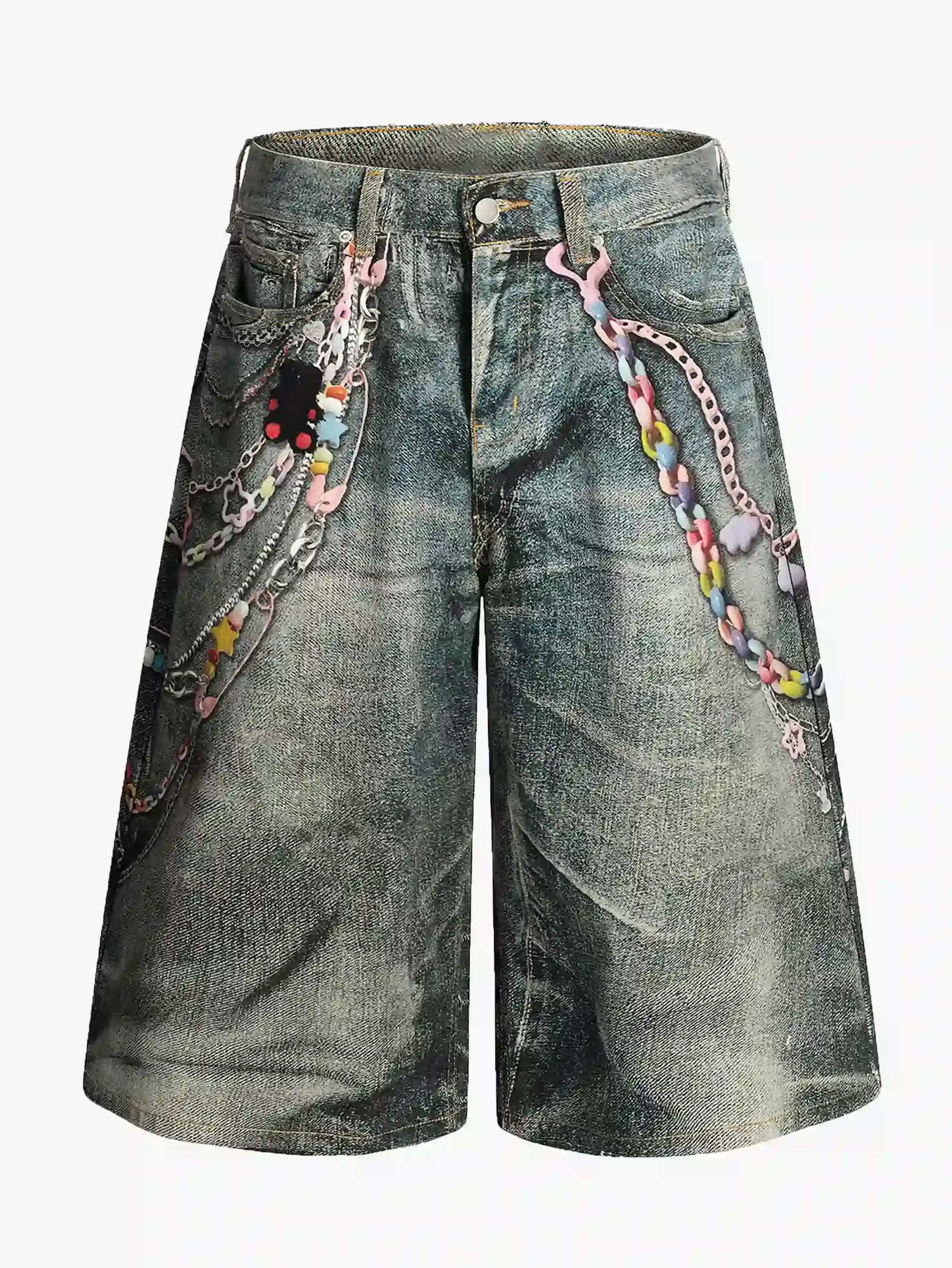 Fun Print Denim Shorts-S1068