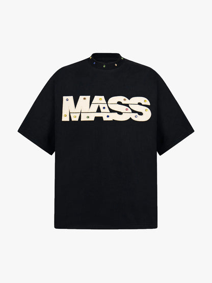 Jewel-Accented MASS Print Oversized T-shirt-S1004