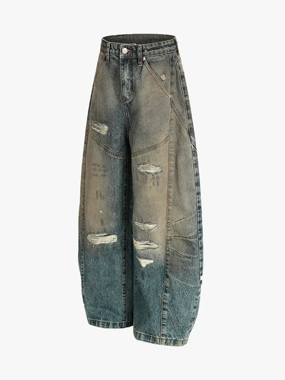 Vintage Distressed Washed Denim Pants-S1073