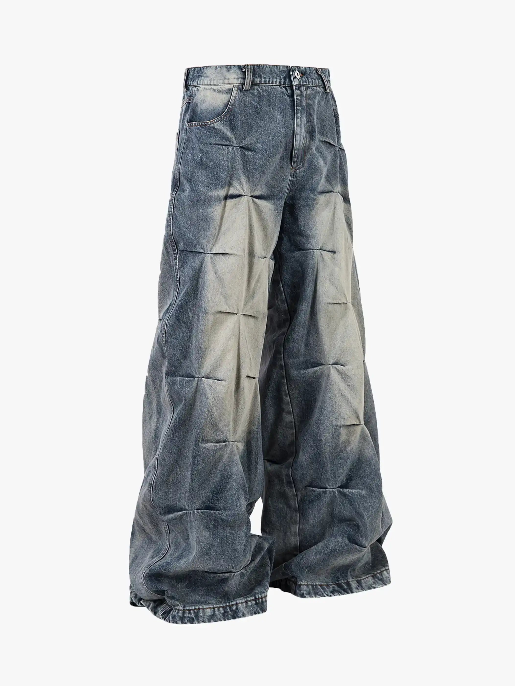 Streetwear Baggy 3D Pleated Denim Pants-S1029