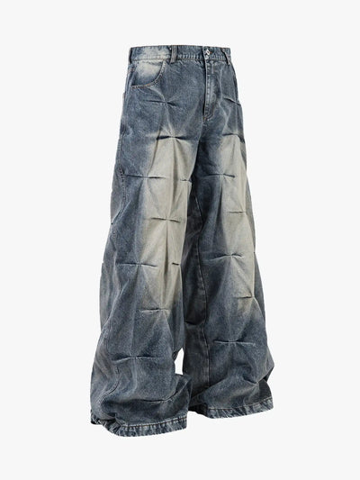 Streetwear Baggy 3D Pleated Denim Pants-S1029