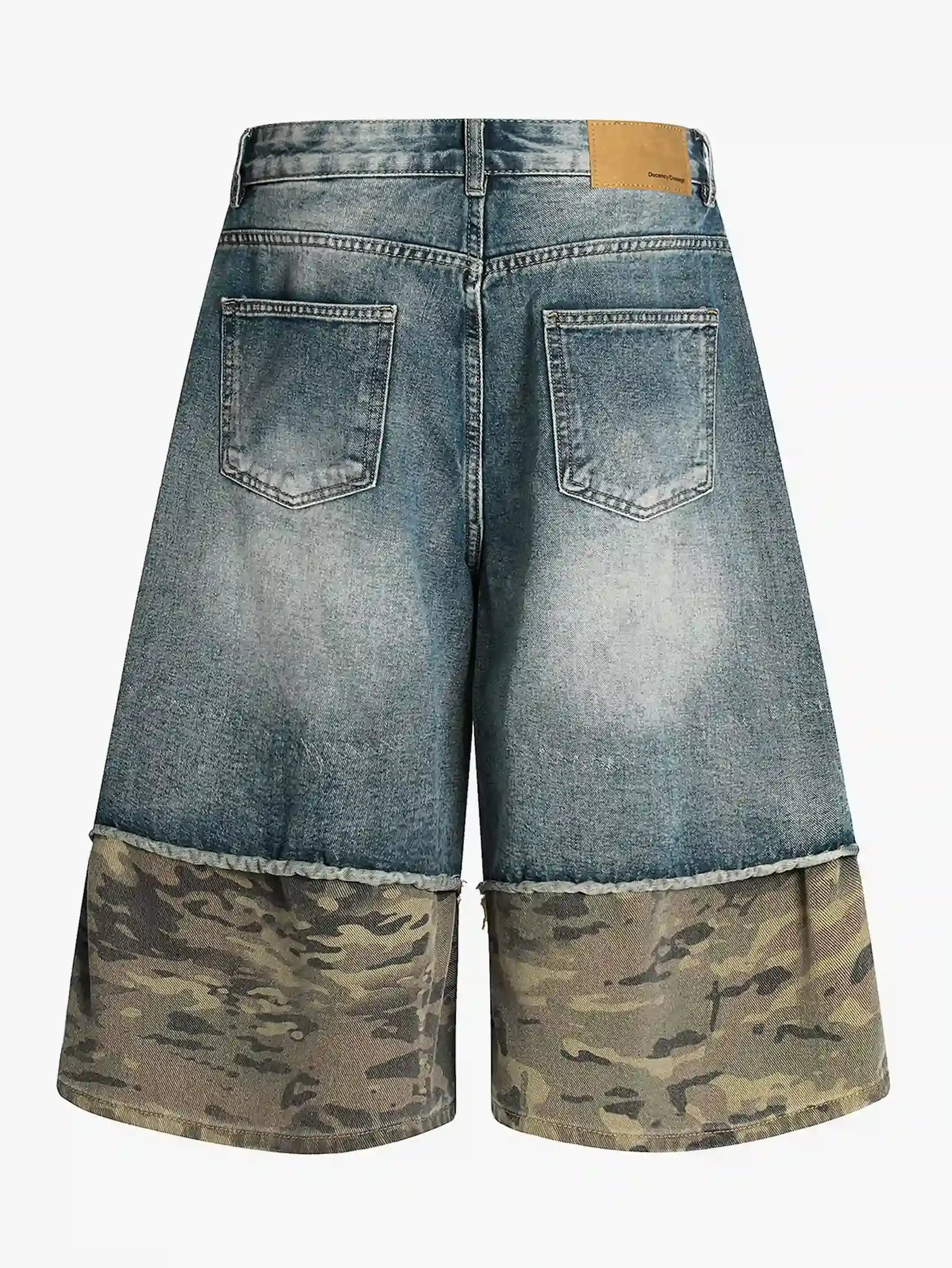 Vintage Camo Patchwork Wasteland Denim Shorts-S1077