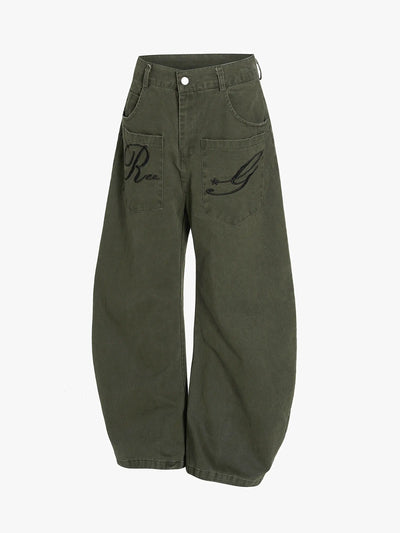 Retro Embroidery Wide Blade Pants-S1120