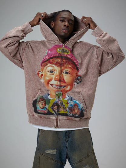 Retro Cartoon Boy Hoodie - 066