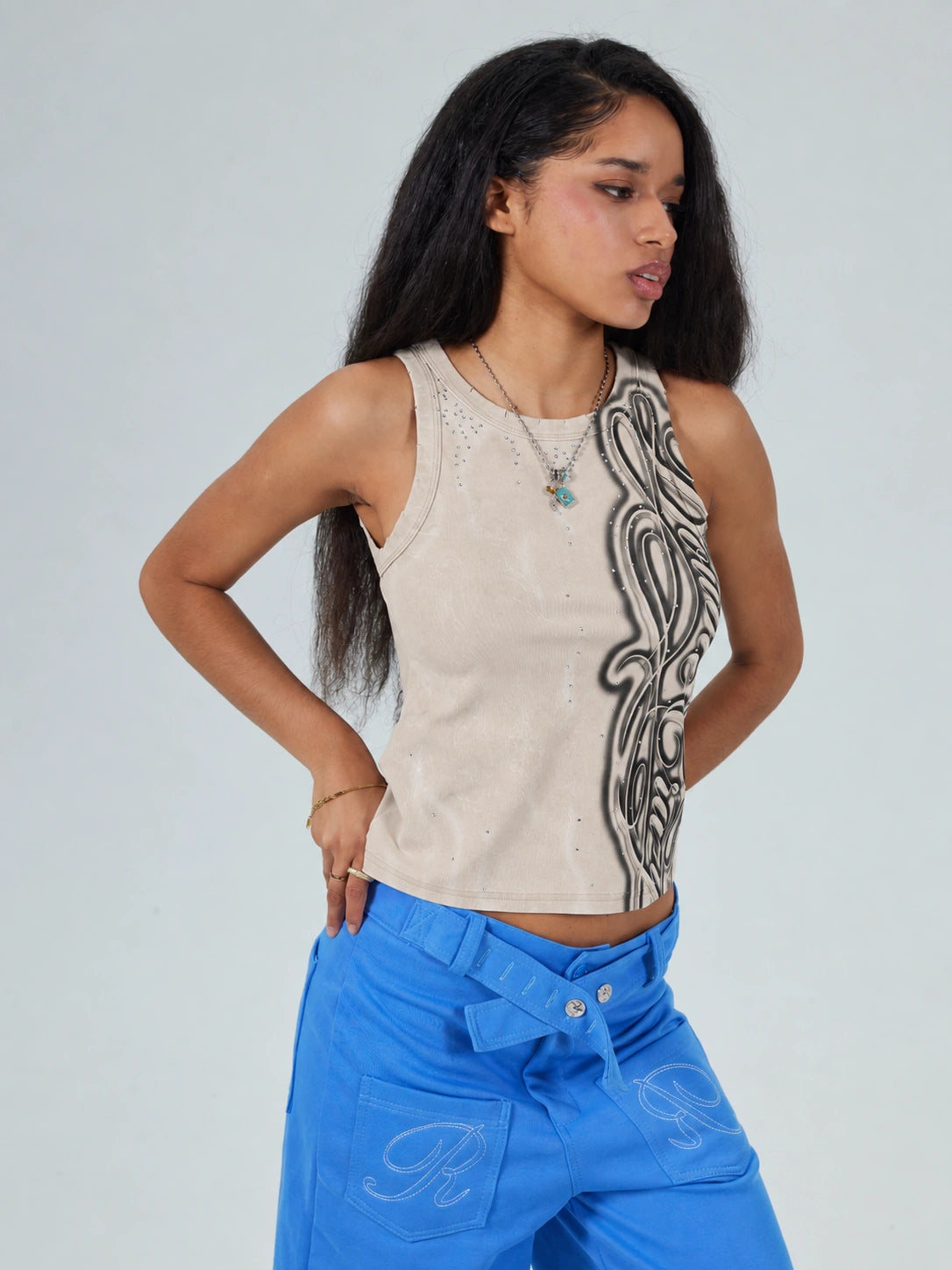Rhinestone Faded Tribal Tank-695