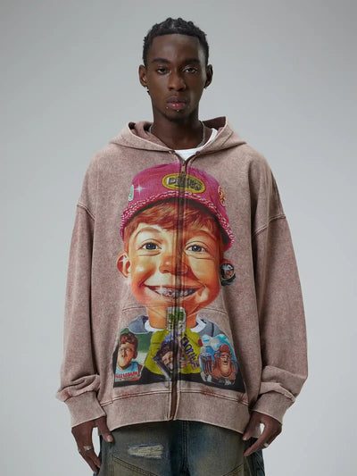Retro Cartoon Boy Hoodie-066