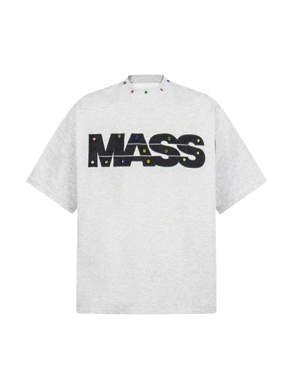 Jewel-Accented MASS Print Oversized T-shirt-S1004
