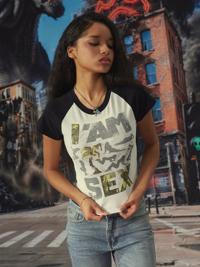 Camiseta corta de camuflaje con tachuelas estilo pin-up-632