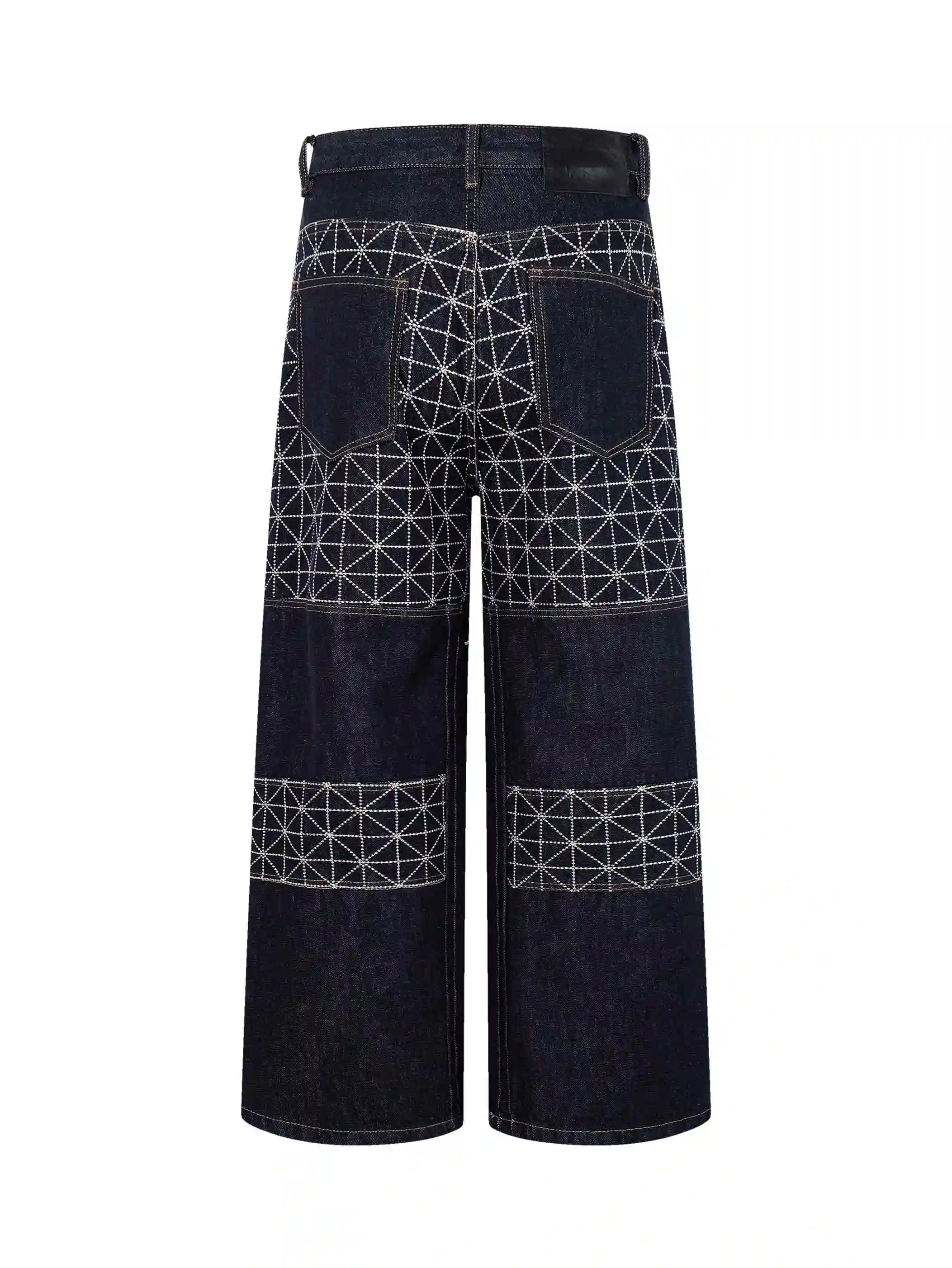 Star Grid Geometric Wide Leg Jeans-S1237
