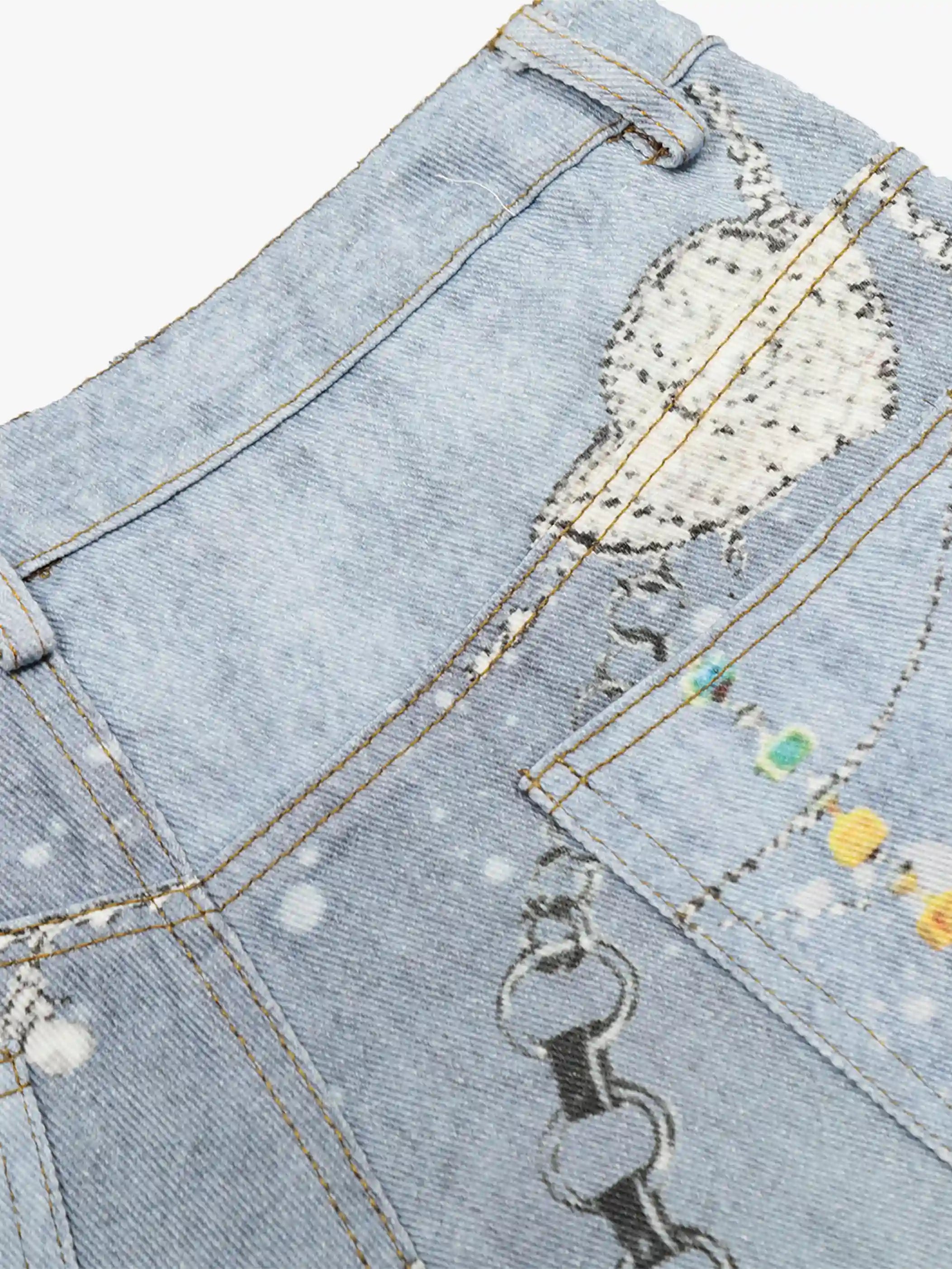 New Style Denim Shorts with Chains and Colorful Charms Trendy Streetwear Casual Shorts - S991