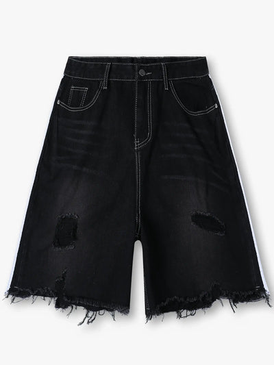 Rebellious Distressed Denim Shorts-S1063