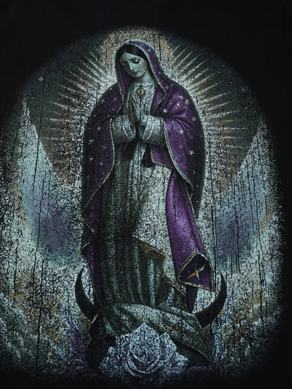 Virgin Mary Rhinestone Print T-shirt-181