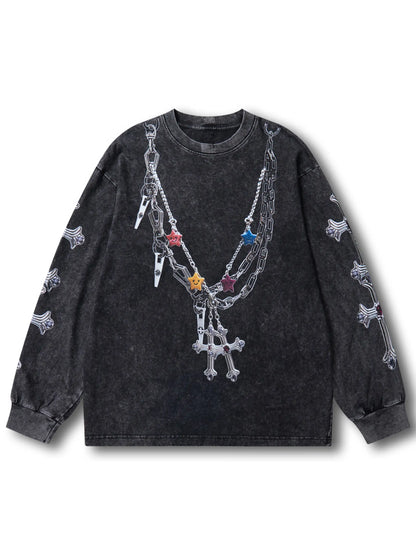 Colorful Chain Cross Graphic Long Sleeve -107