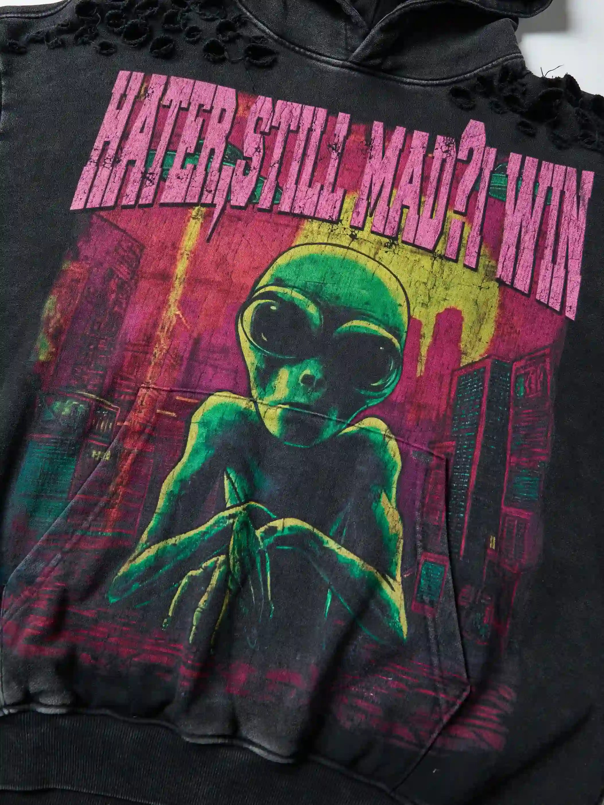 Alien Victory Distressed Hoodie-315