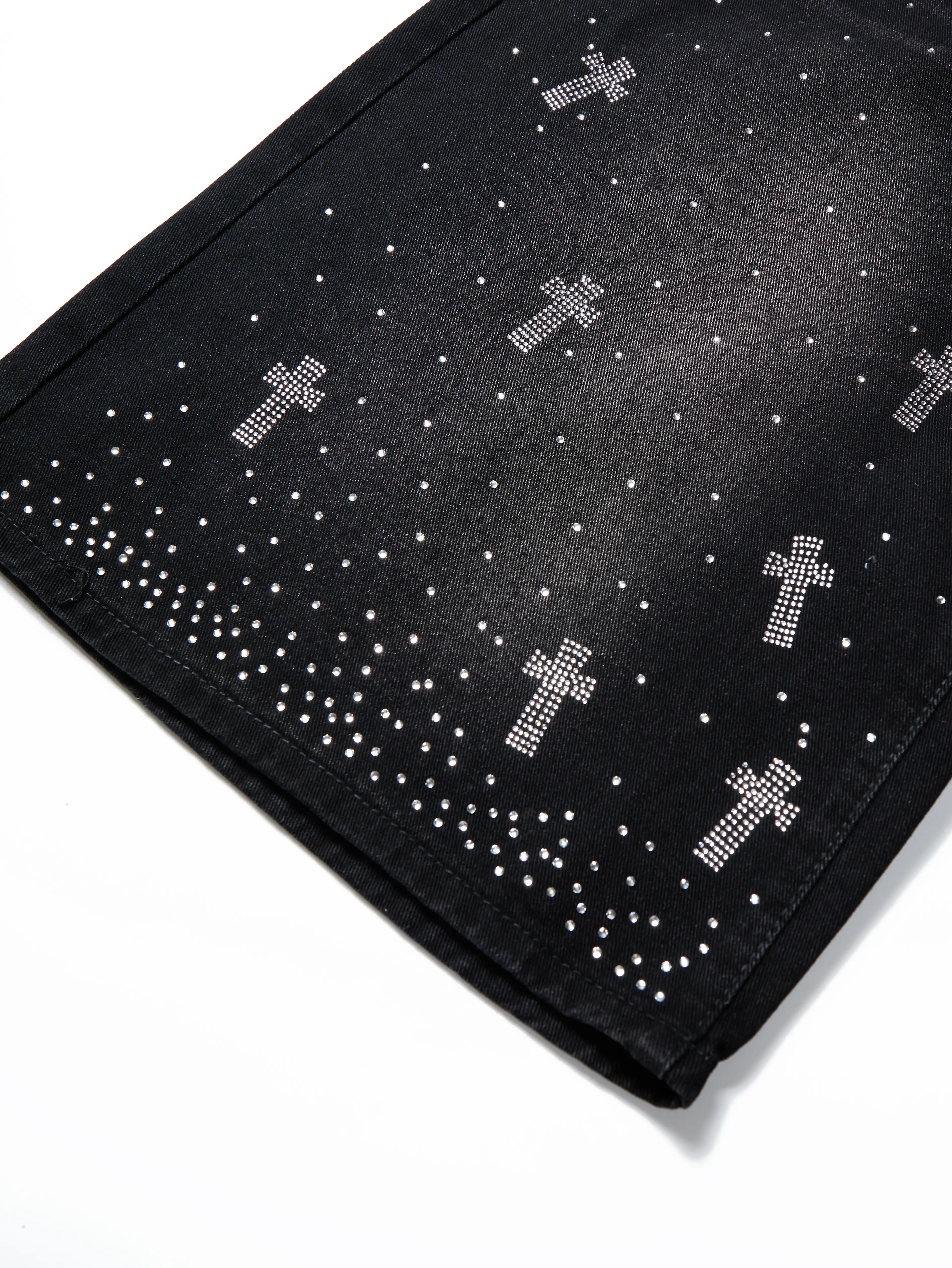 Rhinestone Cross Denim Pants-358