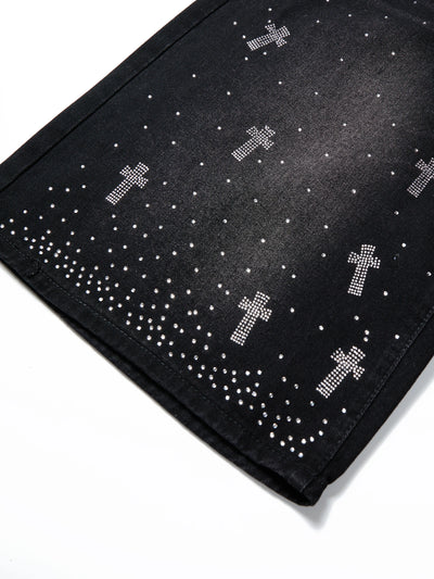 Pantalones vaqueros con cruz de diamantes de imitación - 358