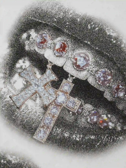 Blinged Cross Grill T-shirt -057