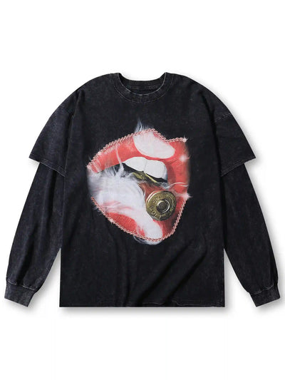 Camiseta con detalle de bala de labios rojos atrevidos-108