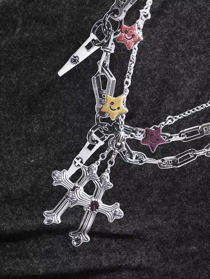 Colorful Chain Cross Graphic Long Sleeve -107