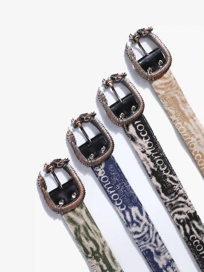 Dragon Buckle Belt Collection with Printed Straps Trendy Streetwear Fashion Accessories-S139