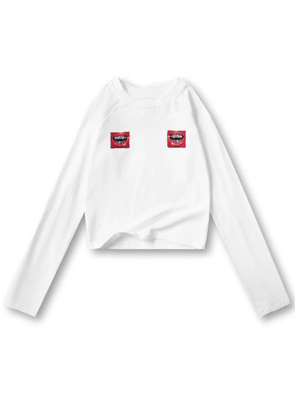 Bold Diamond Grillz Graphic Crop Top-072