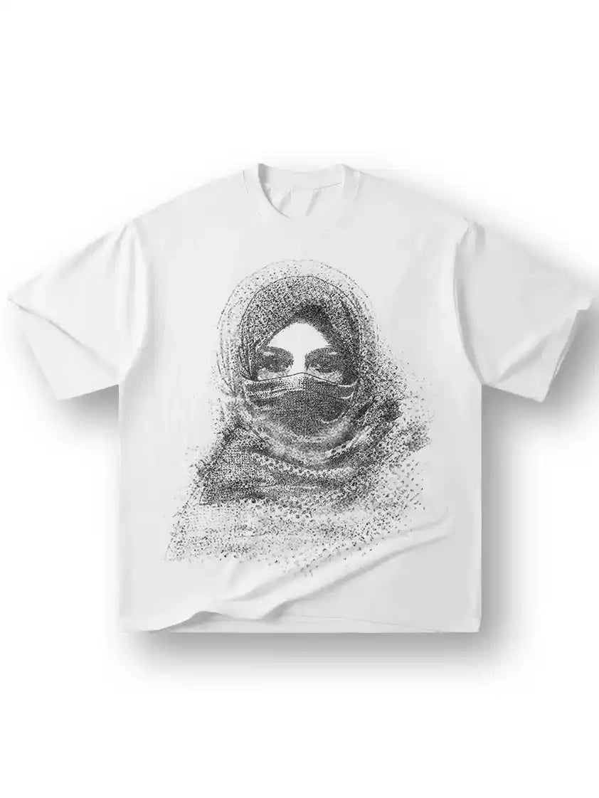 Trendy Hijab Print Oversized White T-shirt-155