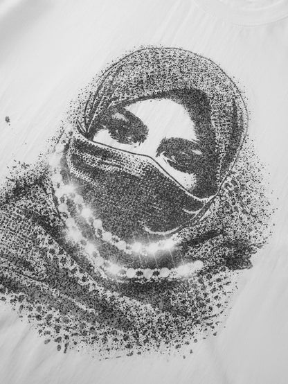 Trendy Hijab Print Oversized White T-shirt - 155