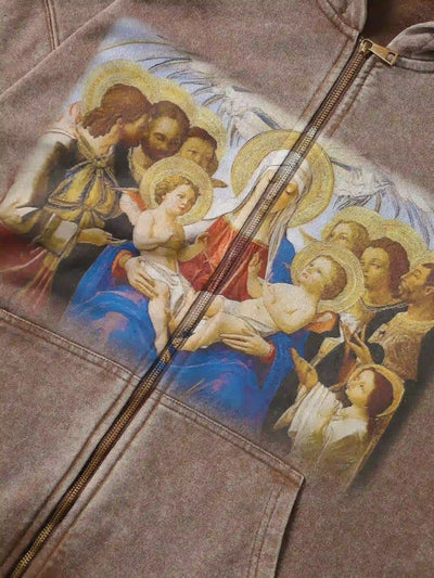 Sudadera con capucha y cremallera de icono religioso vintage-104