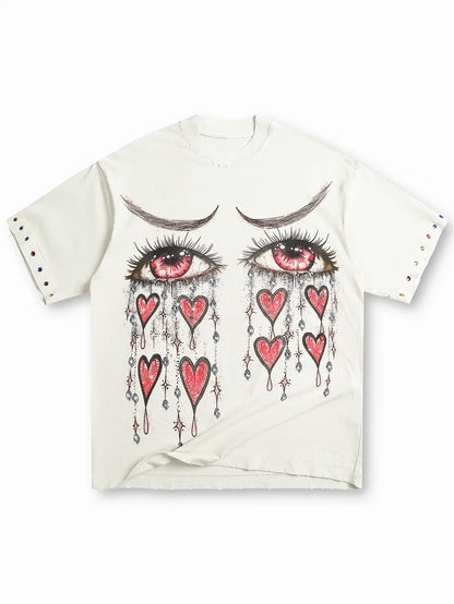 Romantic Tear Rhinestone T-shirt-148