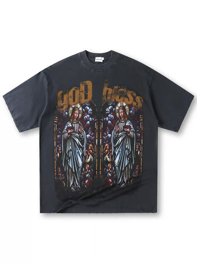 Dios bendiga a los santos – Camiseta con vidriera-158-T