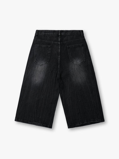 Double Crazy Flames Denim Shorts-199