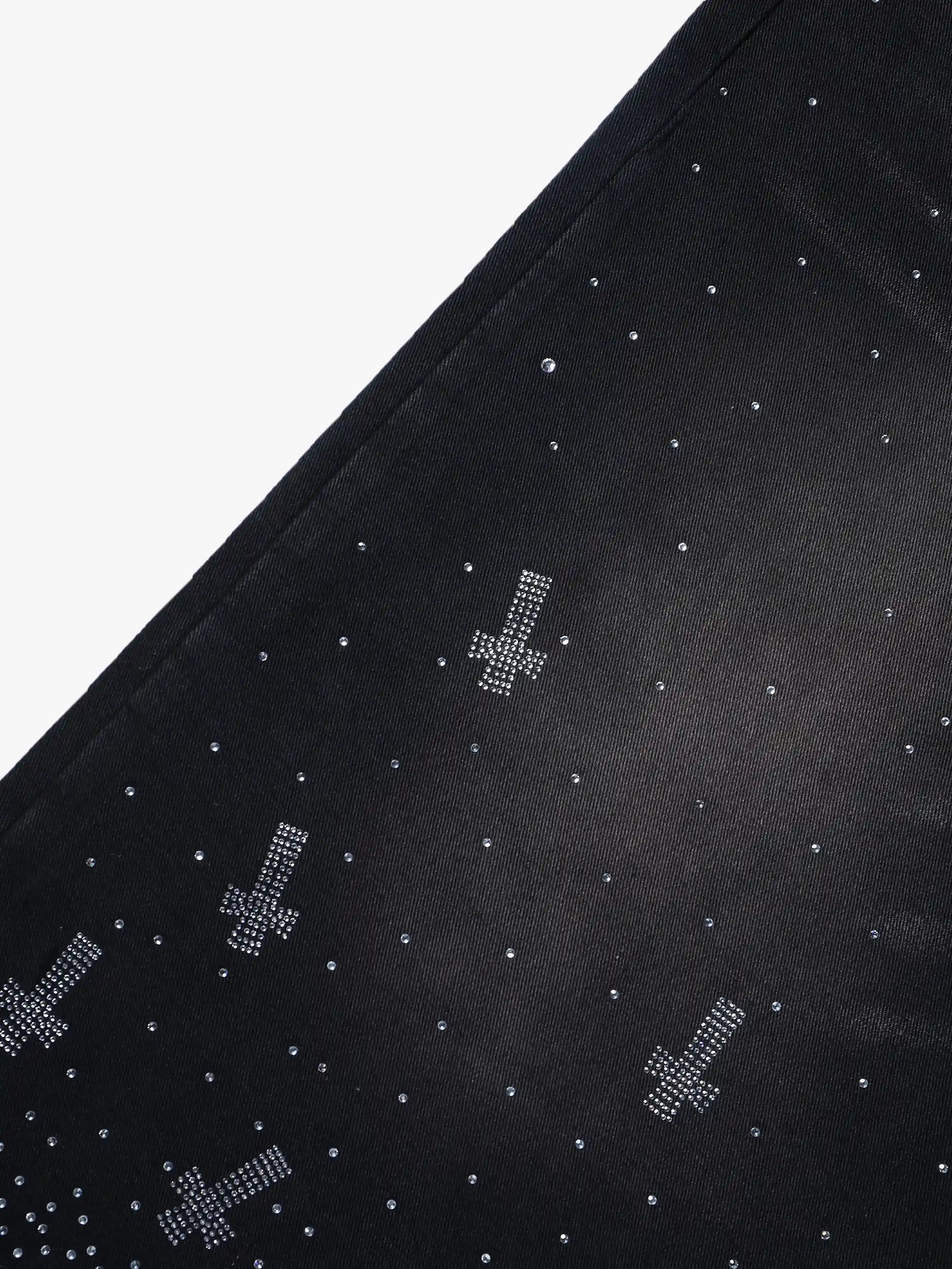 Rhinestone Cross Denim Pants-358