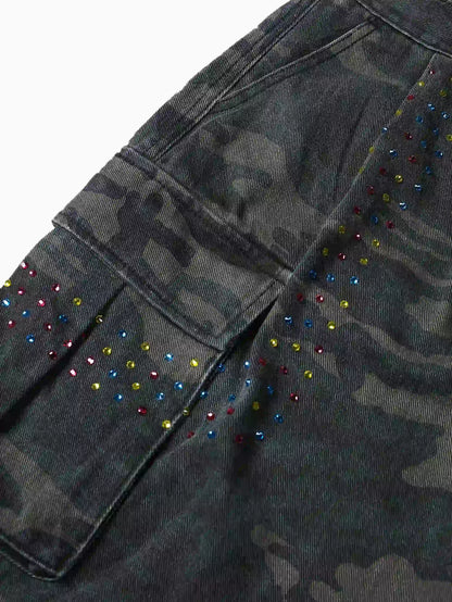 Multicolor Crystal Camouflage Shorts-S1045