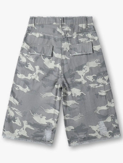 Streetwear Wide Leg Camo Cargo Shorts-S1037
