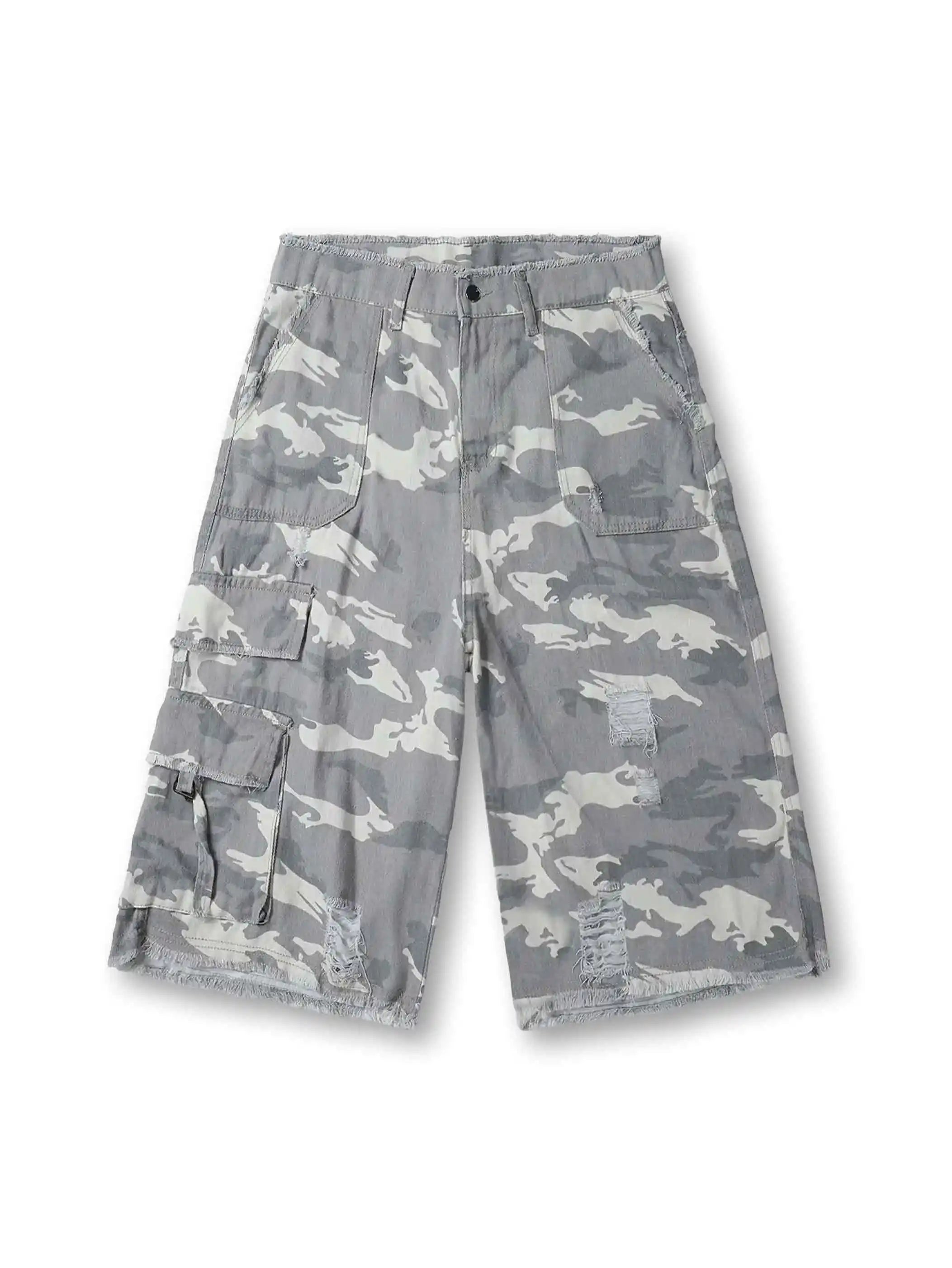 Streetwear Wide Leg Camo Cargo Shorts-S1037