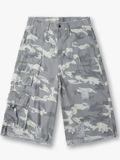 Streetwear Wide Leg Camo Cargo Shorts-S1037