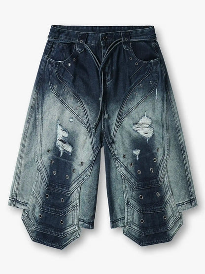 Streetwear Wide Leg Studded Denim Shorts-S1048